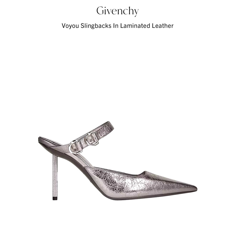 New GIVENCHY Silvery Gray 100% Lamb Leather Mule